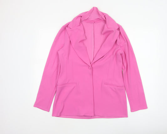 ASOS DESIGN Women Pink UK 14 One Button Stretch Tailored Blazer Jacket