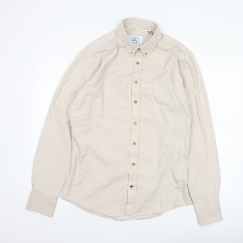 Kronstadt Men’s Beige L Cotton Blend Button-Down Long Sleeve Shirt