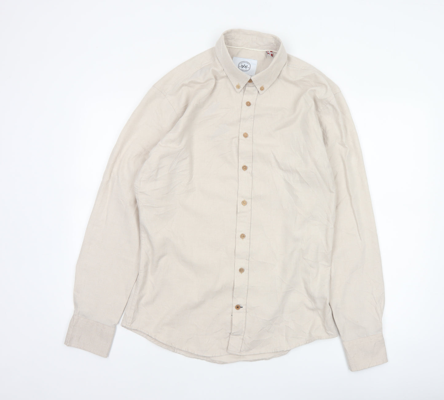 Kronstadt Men’s Beige L Cotton Blend Button-Down Long Sleeve Shirt