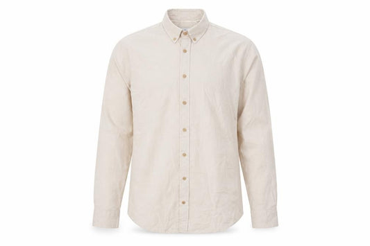 Front view of Kronstadt Men’s Beige L Cotton Blend Button-Down Long Sleeve Shirt