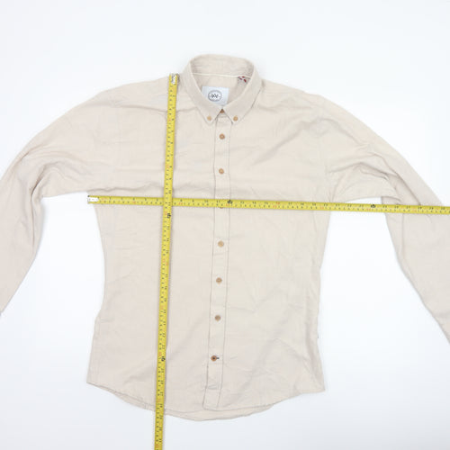 Kronstadt Men’s Beige L Cotton Blend Button-Down Long Sleeve Shirt