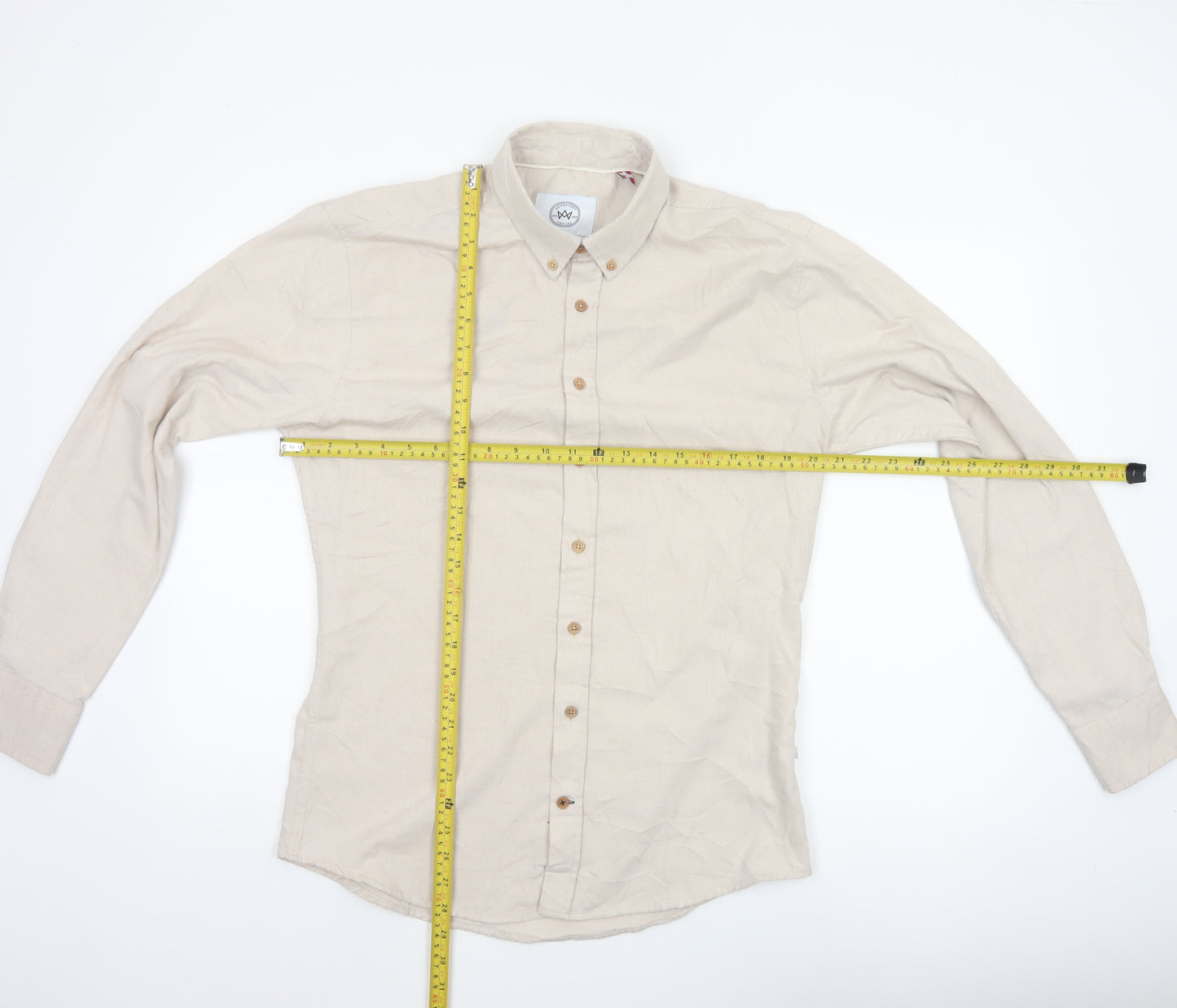 Kronstadt Men’s Beige L Cotton Blend Button-Down Long Sleeve Shirt