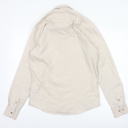 Kronstadt Men’s Beige L Cotton Blend Button-Down Long Sleeve Shirt