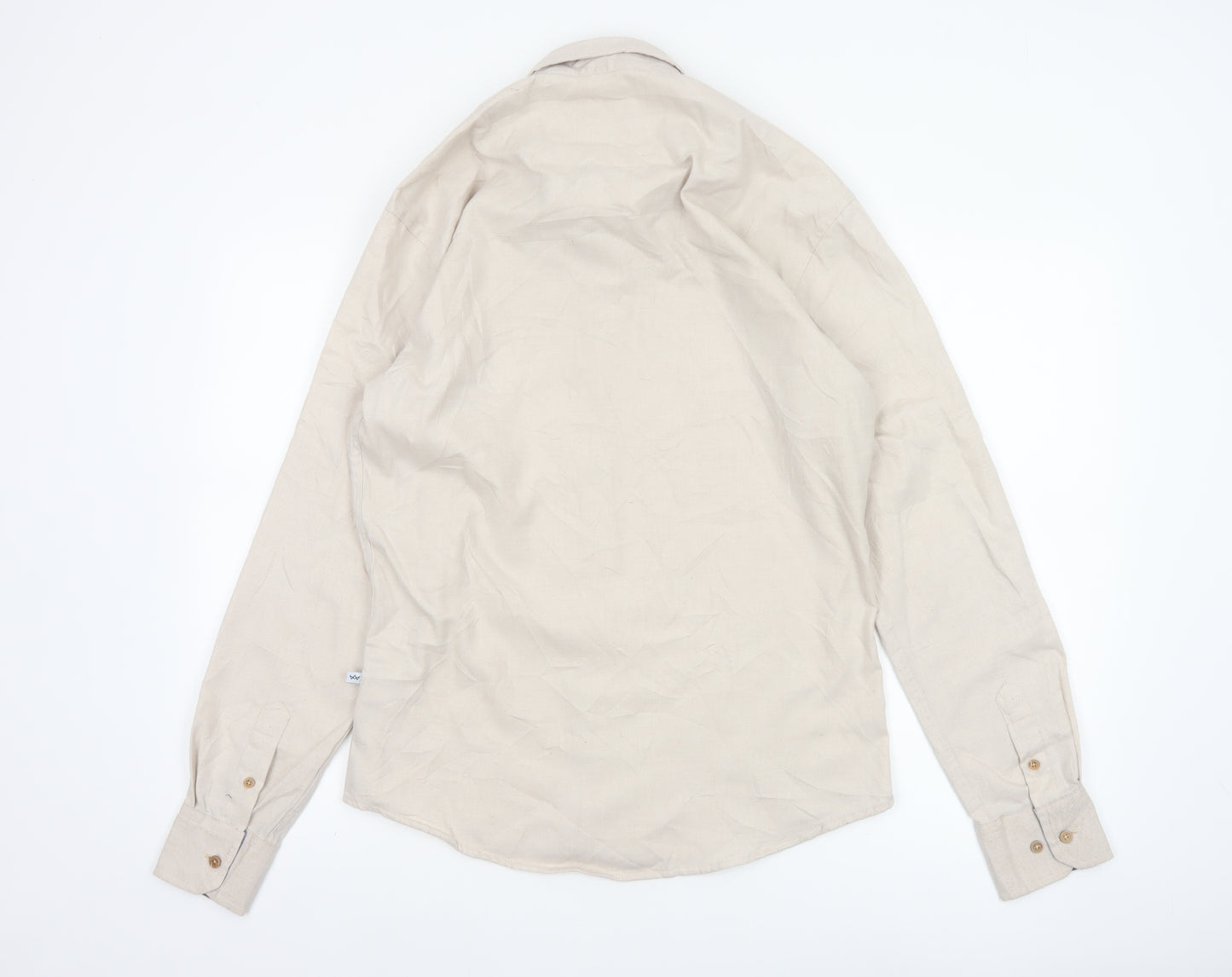 Kronstadt Men’s Beige L Cotton Blend Button-Down Long Sleeve Shirt