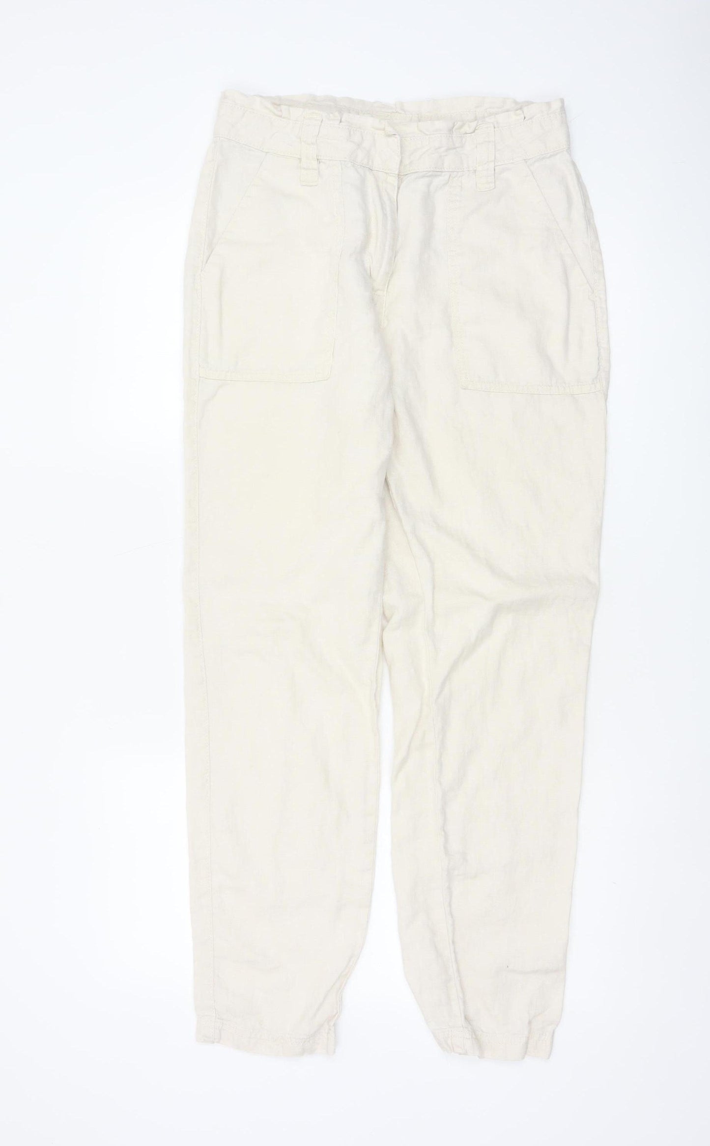 Next Women’s Ivory Linen Cargo Jogger Trousers UK 10 Long