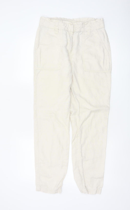 Next Women’s Ivory Linen Cargo Jogger Trousers UK 10 Long