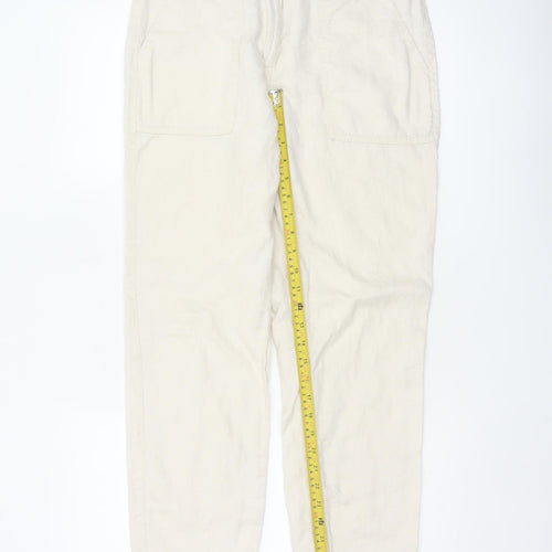 Next Women’s Ivory Linen Cargo Jogger Trousers UK 10 Long