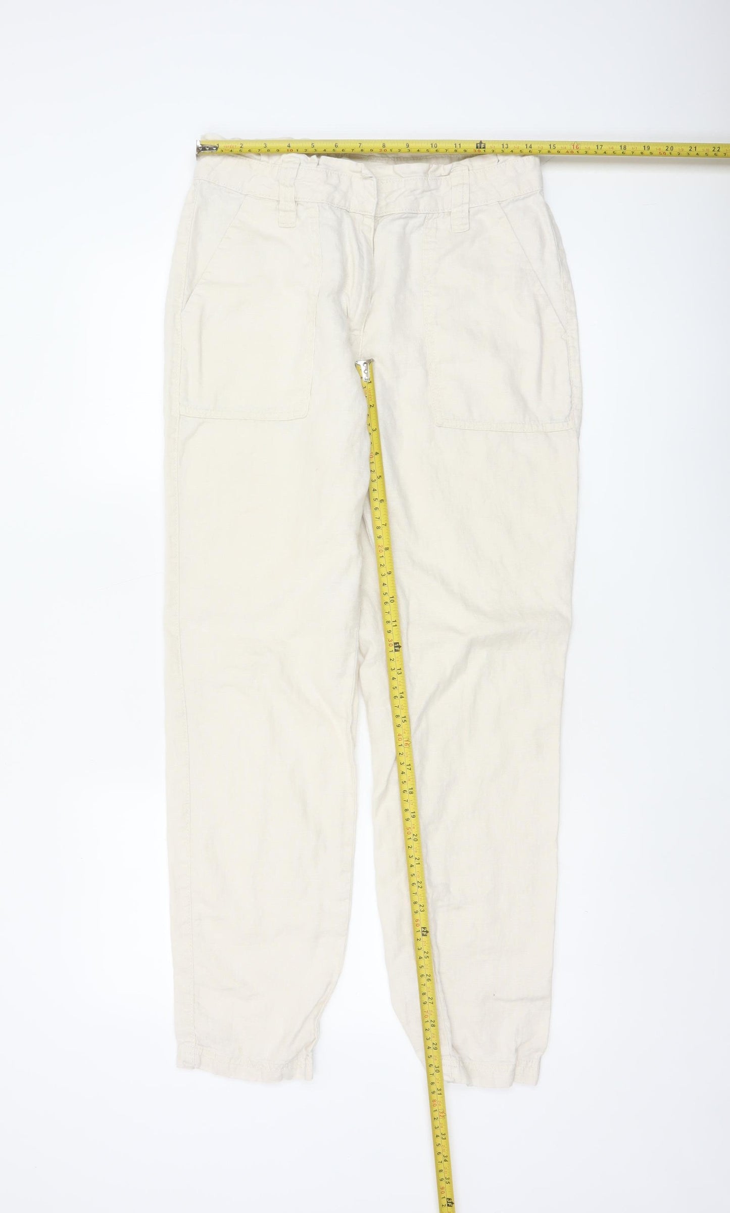 Next Women’s Ivory Linen Cargo Jogger Trousers UK 10 Long