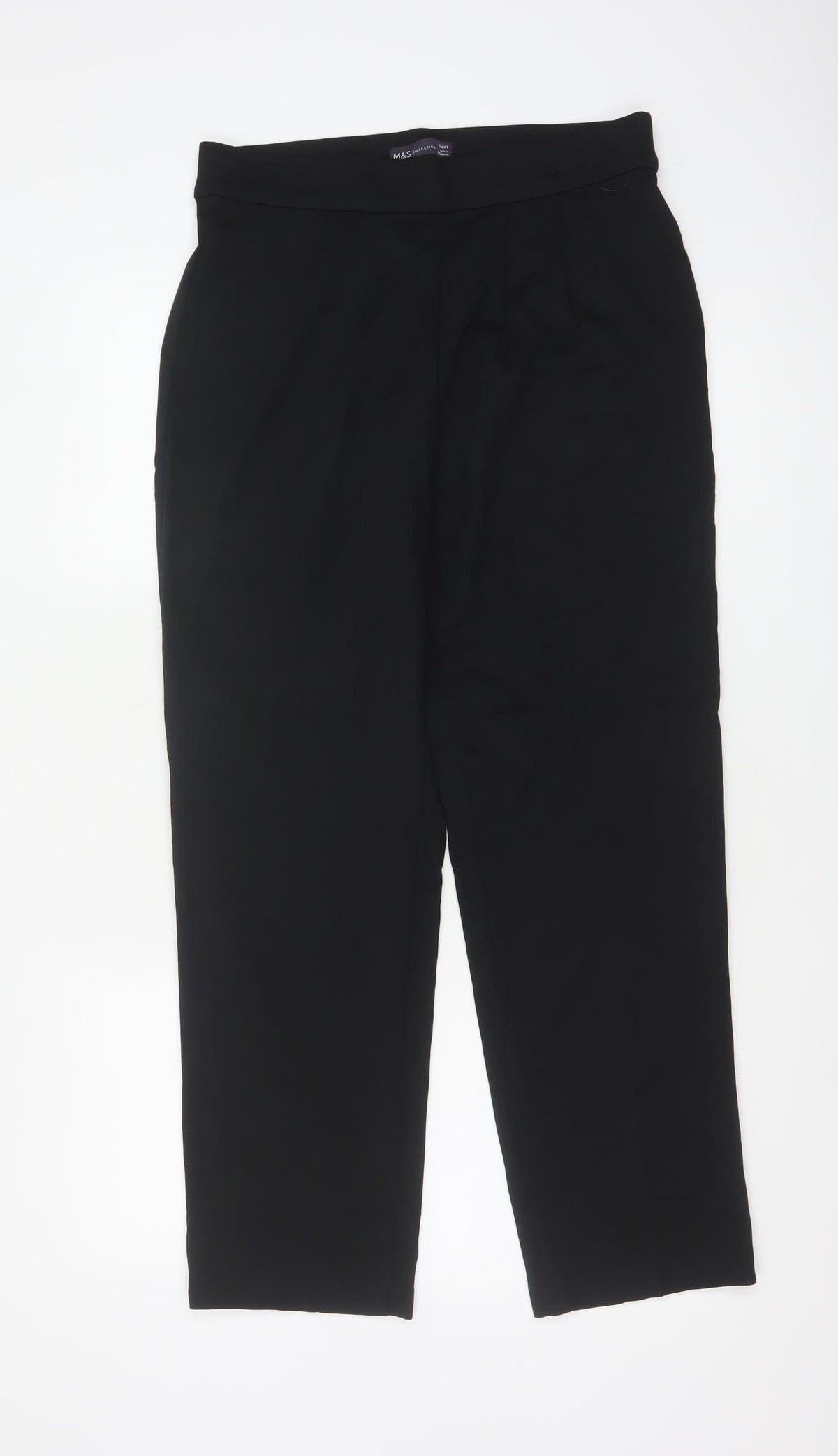 Marks and Spencer Women Black Size 12 Short Straight Tailored Trousers
