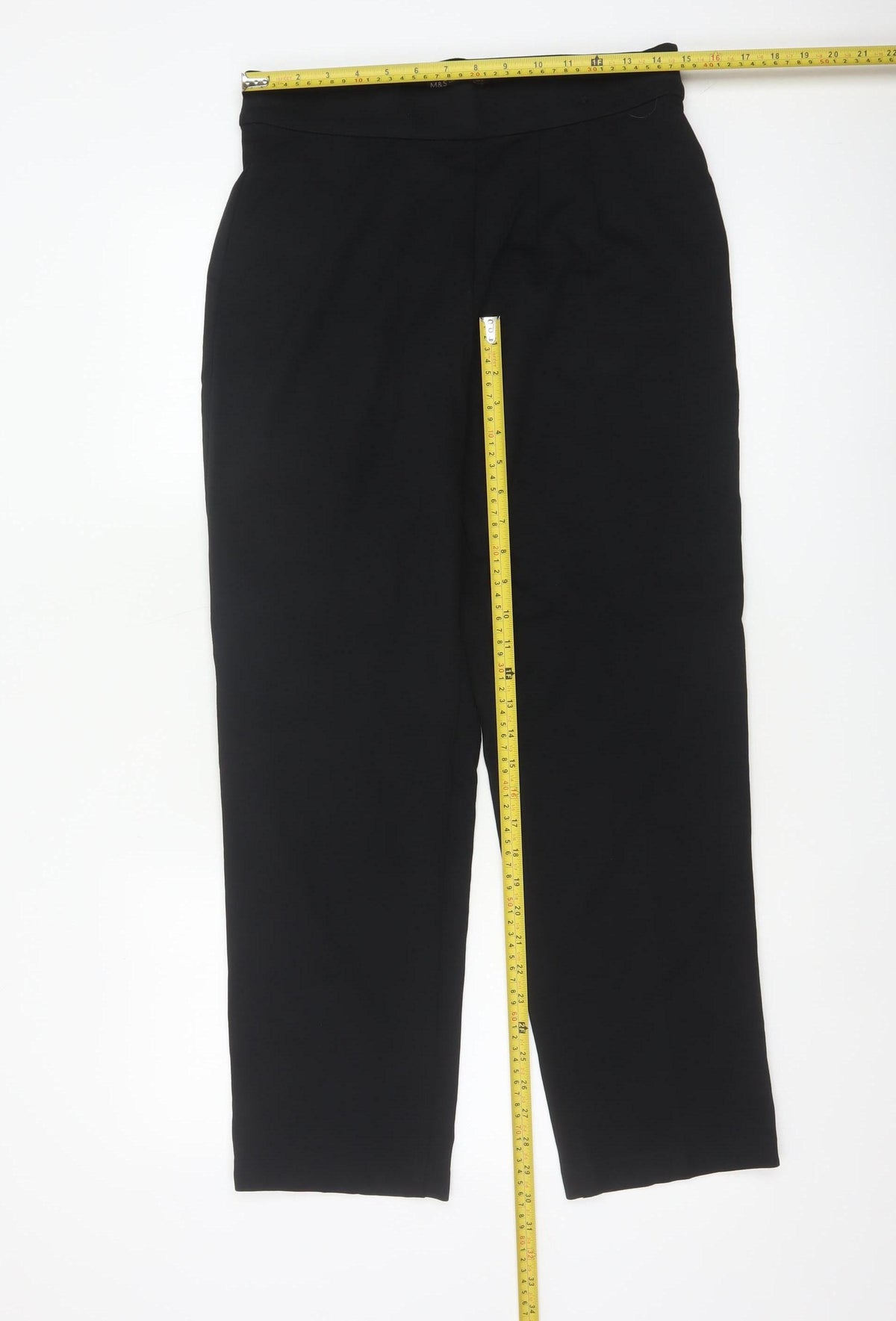 Marks and Spencer Women Black Size 12 Short Straight Tailored Trousers