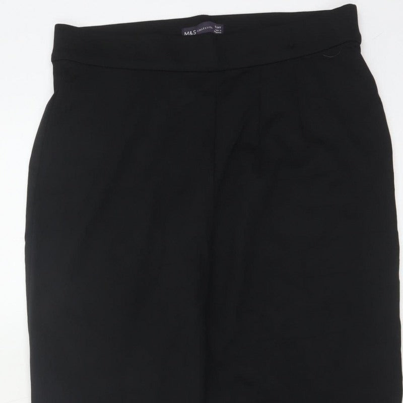 Marks and Spencer Women Black Size 12 Short Straight Tailored Trousers