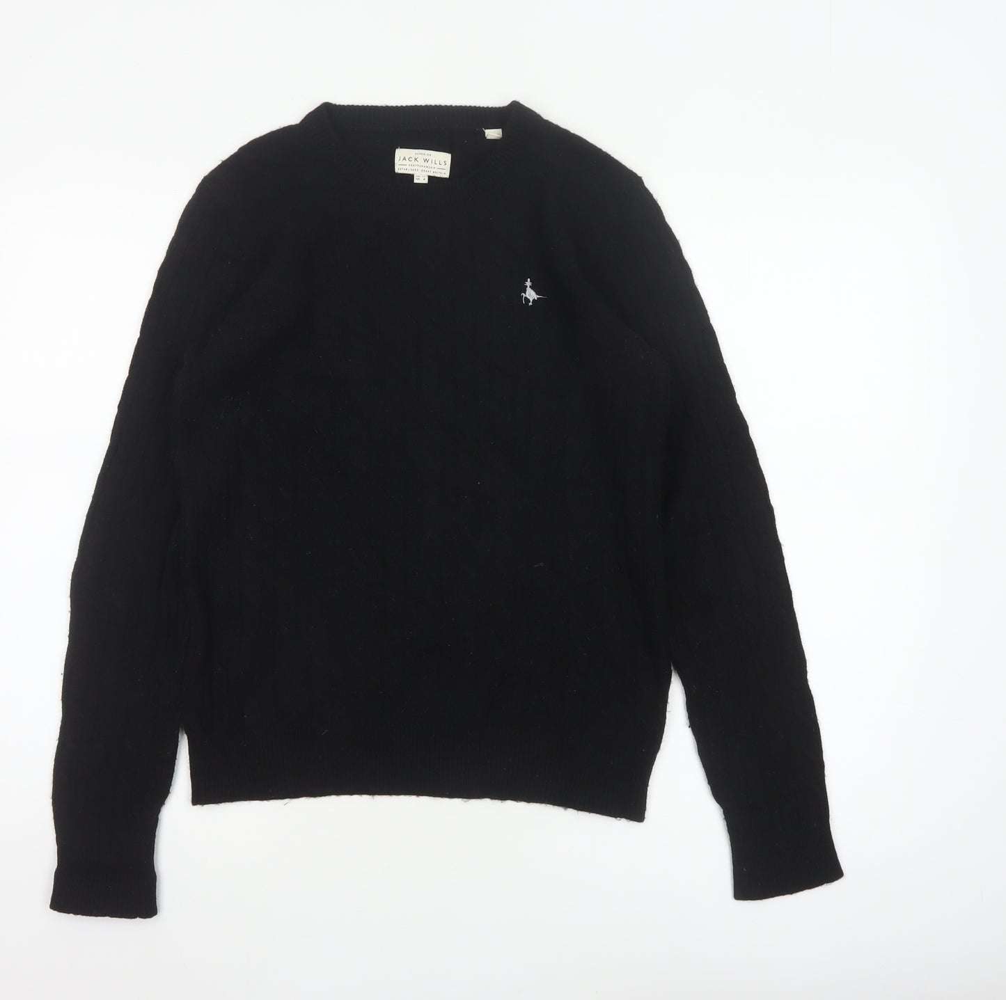 Jack Wills Women’s Black Merino Wool Crew Neck Pullover Jumper UK 12