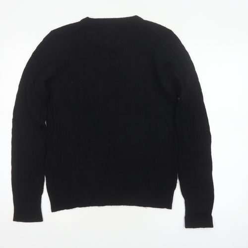 Jack Wills Women’s Black Merino Wool Crew Neck Pullover Jumper UK 12