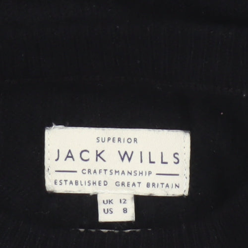 Jack Wills Women’s Black Merino Wool Crew Neck Pullover Jumper UK 12