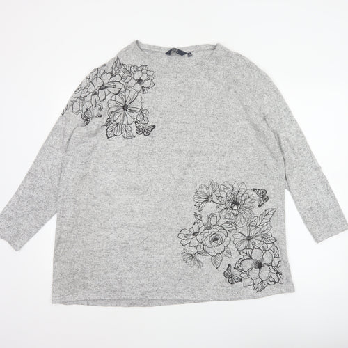 Isle Essentials Women Grey 22-24 Floral Butterfly Tunic Top XL