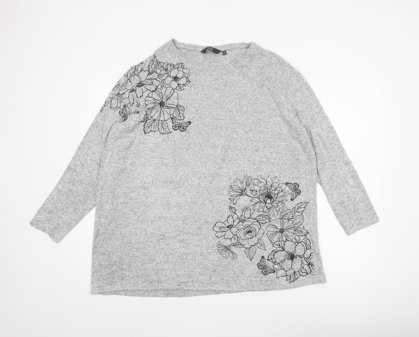 Isle Essentials Women Grey 22-24 Floral Butterfly Tunic Top XL