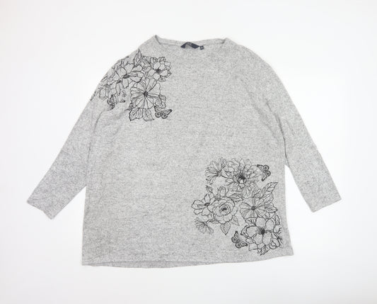 Isle Essentials Women Grey 22-24 Floral Butterfly Tunic Top XL