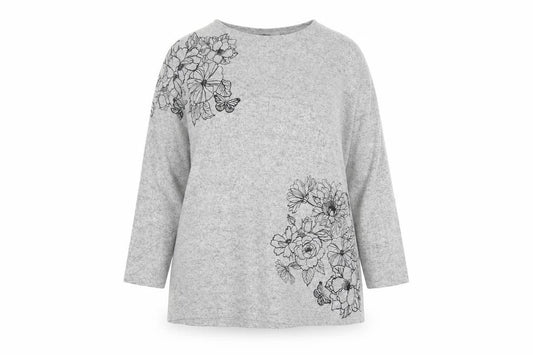Isle Essentials Women Grey 22-24 Floral Butterfly Tunic Top XL