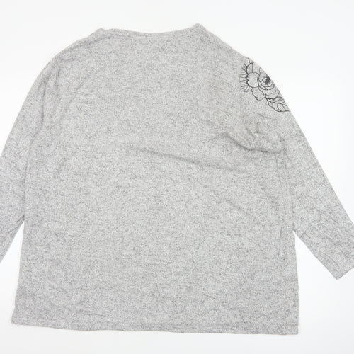 Isle Essentials Women Grey 22-24 Floral Butterfly Tunic Top XL