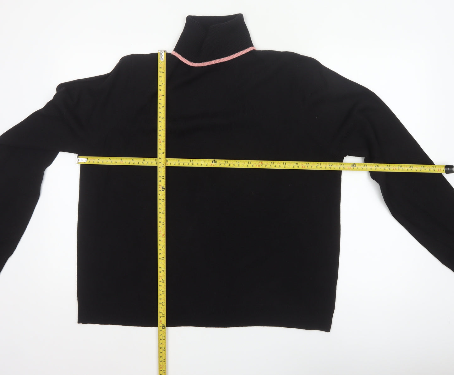 COLLUSION Women’s Black Pink Trim UK 20 Roll Neck Pullover Jumper
