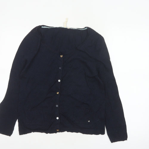 White Stuff Women Blue Size 12 Cotton Button Cardigan Pockets
