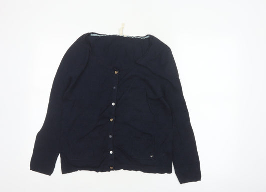 White Stuff Women Blue Size 12 Cotton Button Cardigan Pockets
