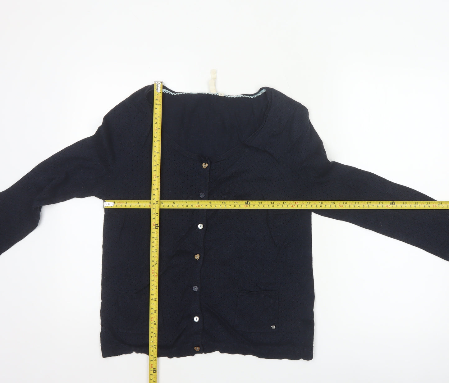 White Stuff Women Blue Size 12 Cotton Button Cardigan Pockets