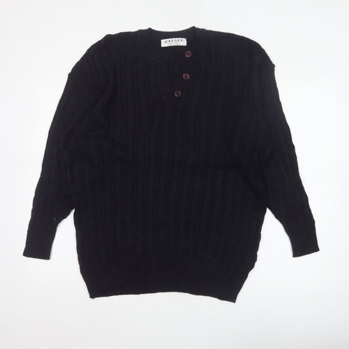 Jaeger Women’s Black Size 20 Cable-Knit Henley Cotton Blend Jumper