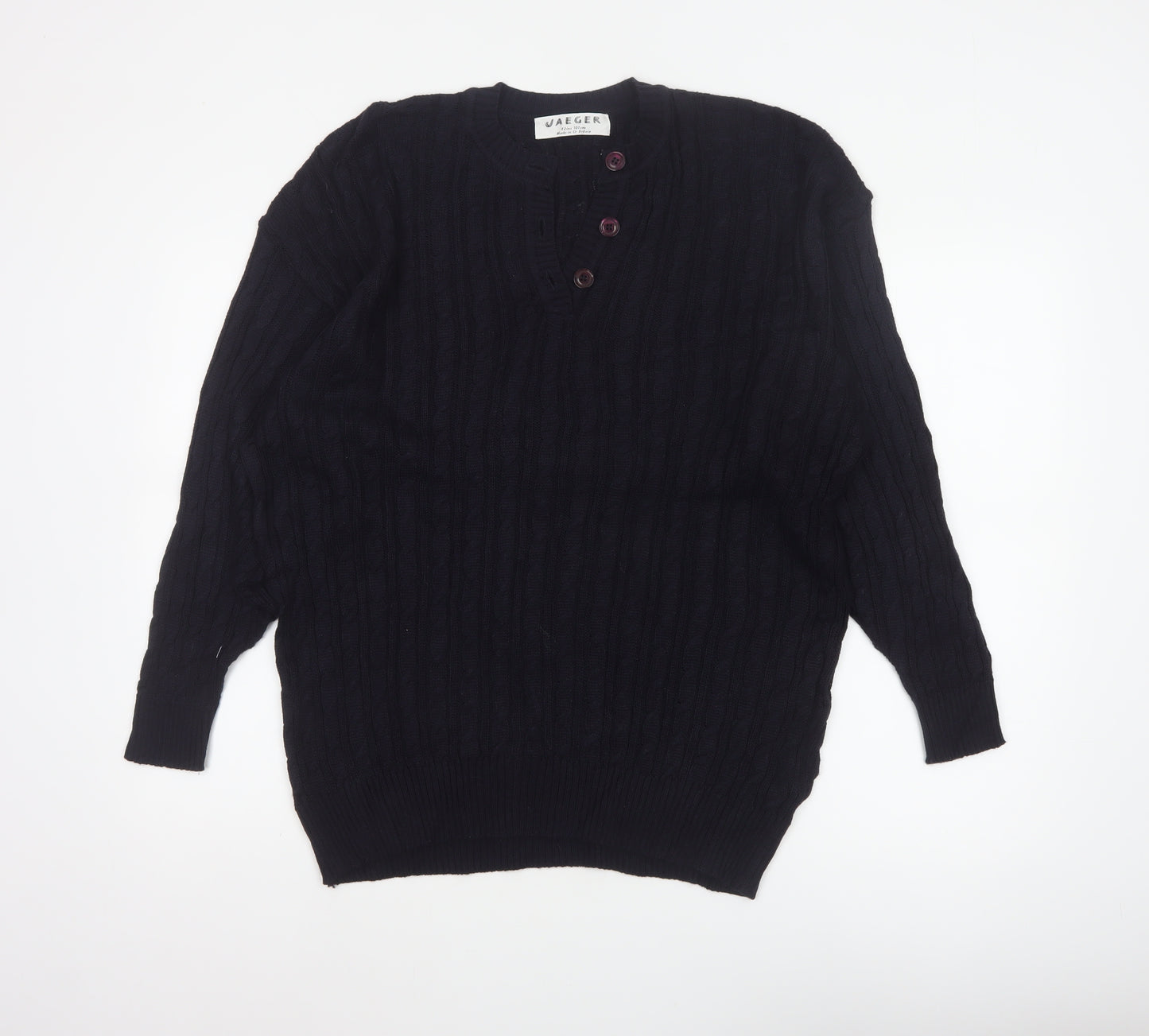Jaeger Women’s Black Size 20 Cable-Knit Henley Cotton Blend Jumper