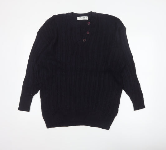 Jaeger Women’s Black Size 20 Cable-Knit Henley Cotton Blend Jumper