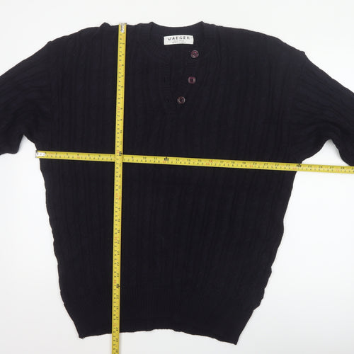 Jaeger Women’s Black Size 20 Cable-Knit Henley Cotton Blend Jumper