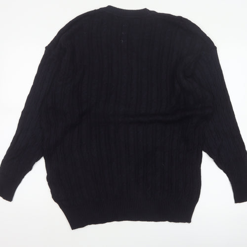 Jaeger Women’s Black Size 20 Cable-Knit Henley Cotton Blend Jumper