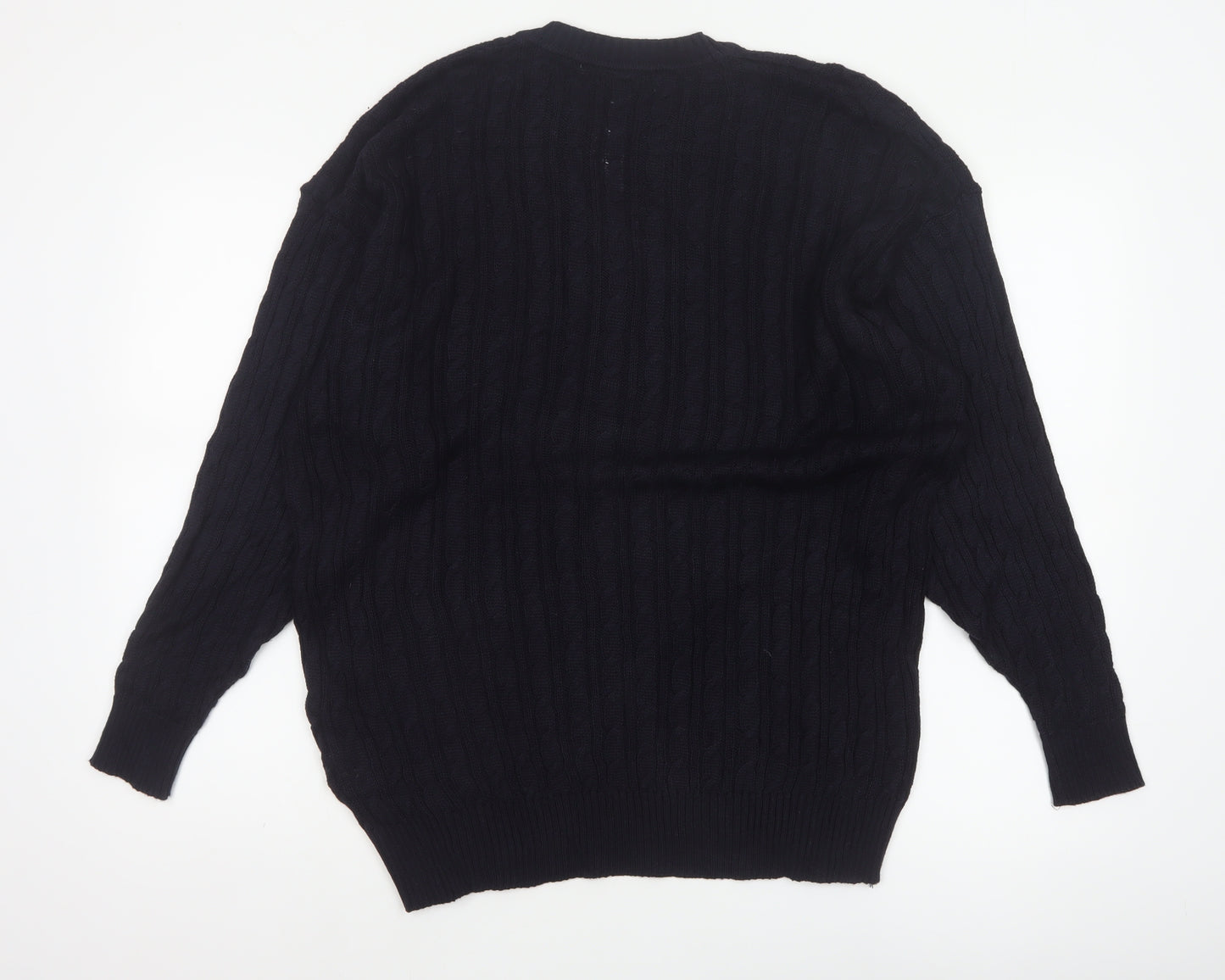Jaeger Women’s Black Size 20 Cable-Knit Henley Cotton Blend Jumper
