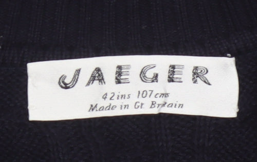 Jaeger Women’s Black Size 20 Cable-Knit Henley Cotton Blend Jumper