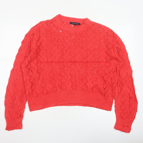 French Connection Women Orange L Open-Knit Cotton Crew Neck Pullover