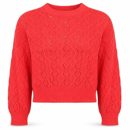 French Connection Women Orange L Open-Knit Cotton Crew Neck Pullover