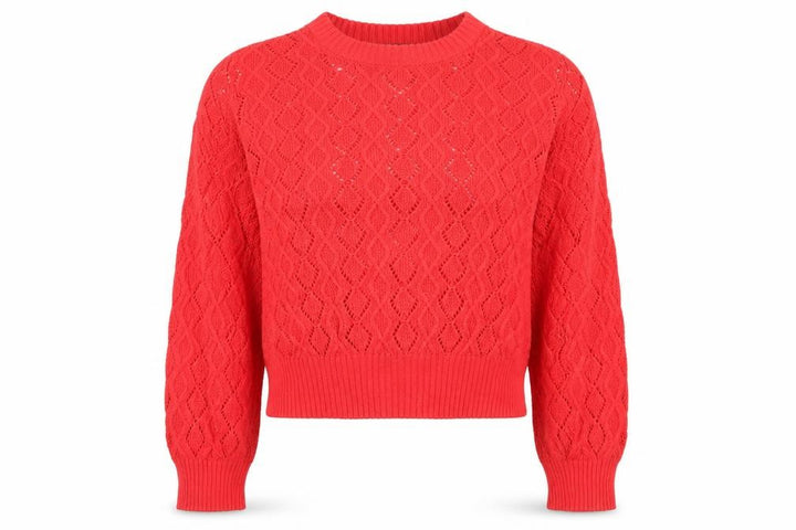 French Connection Women Orange L Open-Knit Cotton Crew Neck Pullover