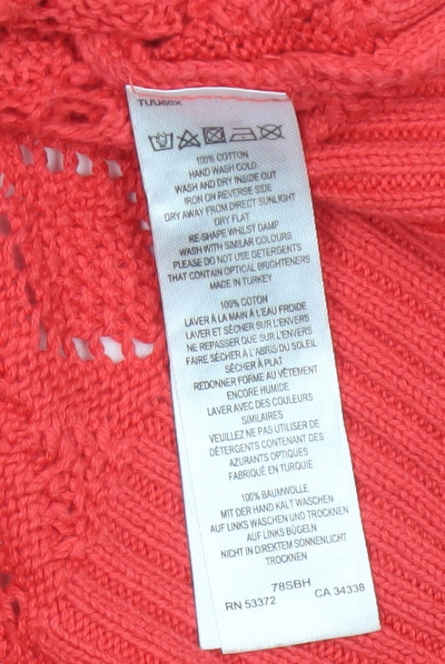 French Connection Women Orange L Open-Knit Cotton Crew Neck Pullover