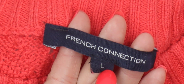 French Connection Women Orange L Open-Knit Cotton Crew Neck Pullover