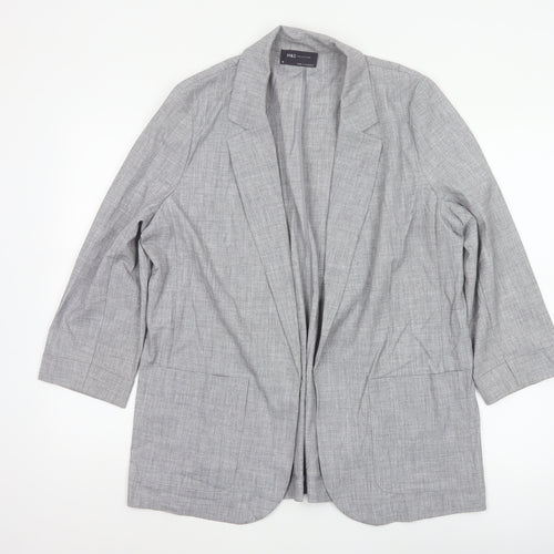 Marks and Spencer Women Grey Size 16 Long Open Front Blazer Jacket