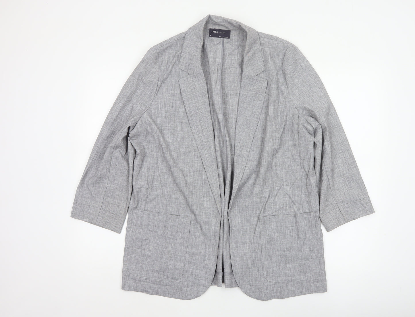 Marks and Spencer Women Grey Size 16 Long Open Front Blazer Jacket