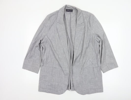 Marks and Spencer Women Grey Size 16 Long Open Front Blazer Jacket