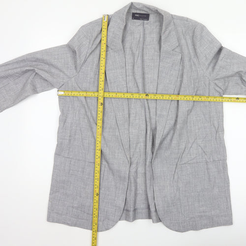 Marks and Spencer Women Grey Size 16 Long Open Front Blazer Jacket