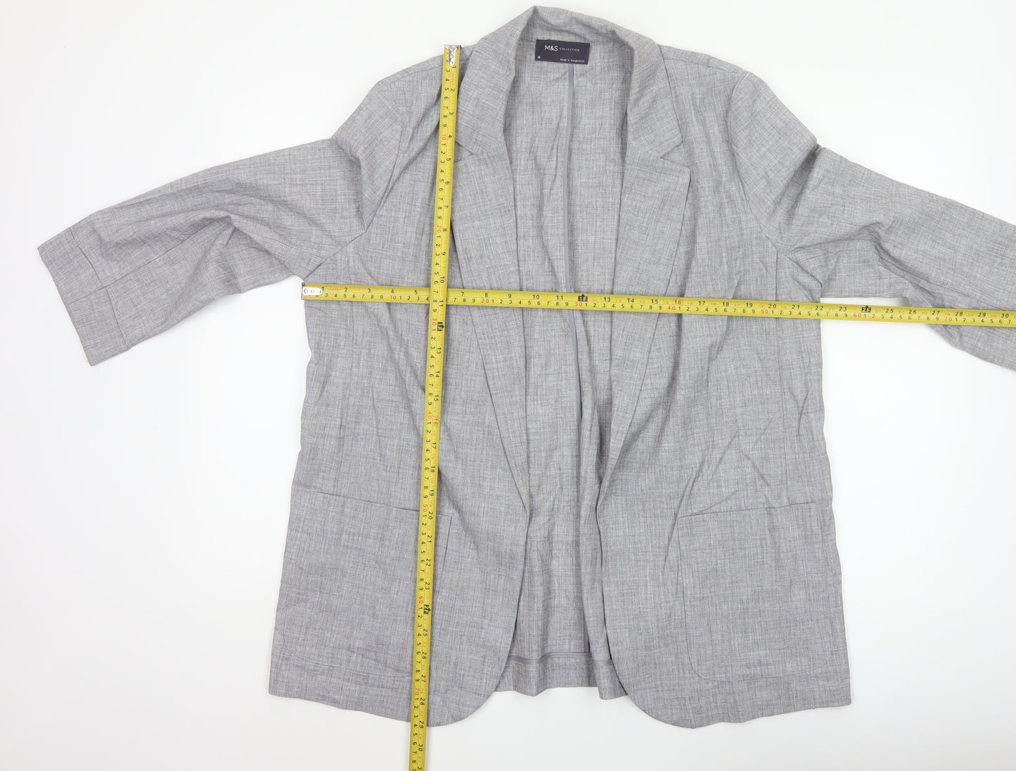 Marks and Spencer Women Grey Size 16 Long Open Front Blazer Jacket