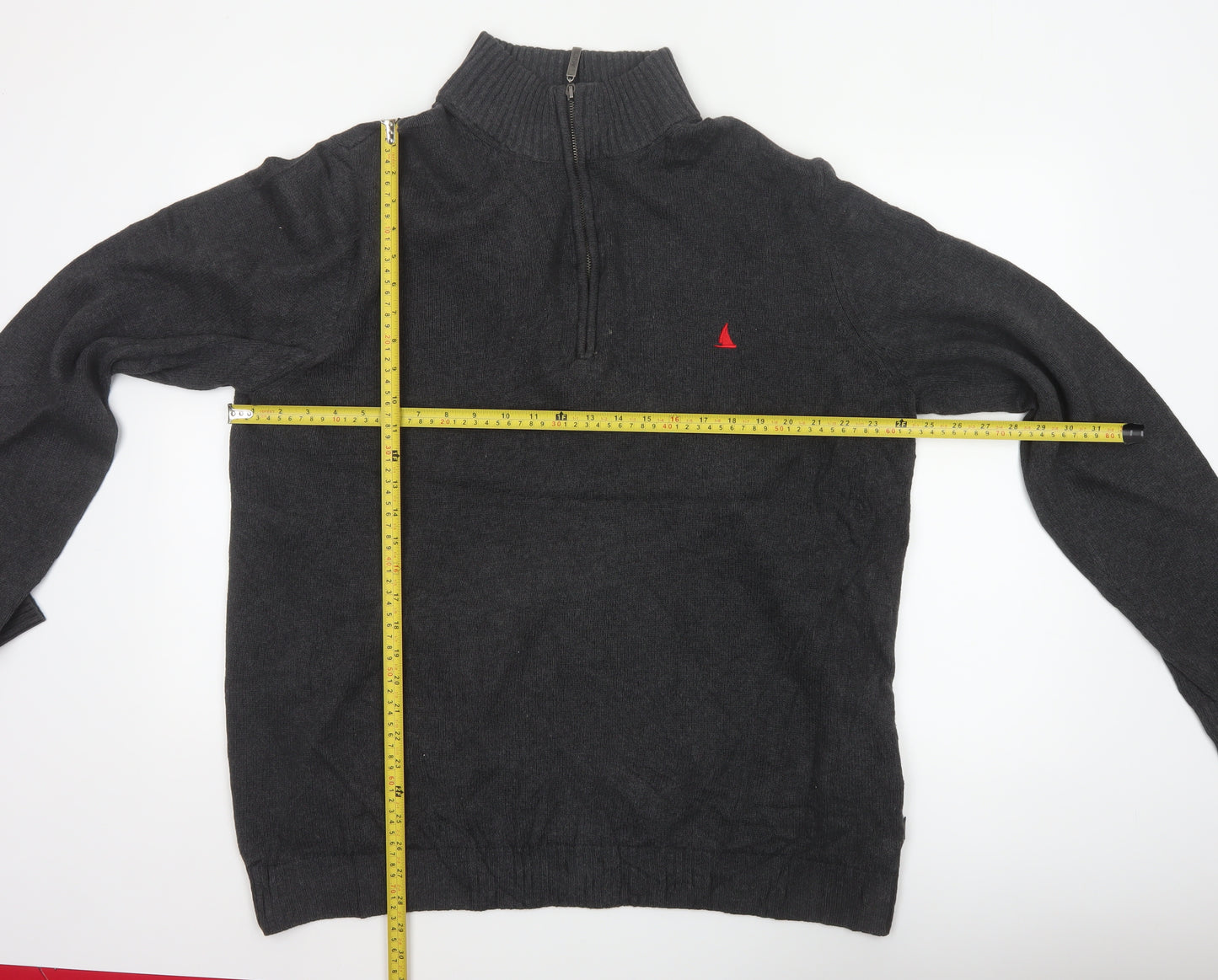 Musto Men’s Grey 2XL 1/4 Zip Cotton Knit Jumper Nautical Logo