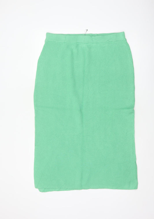 Marks & Spencer Women Green L Rib Knit Pencil Long Skirt