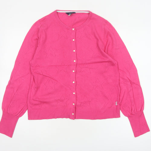 Joules Women Pink UK 12 Star Knit Button Cardigan Balloon Sleeves