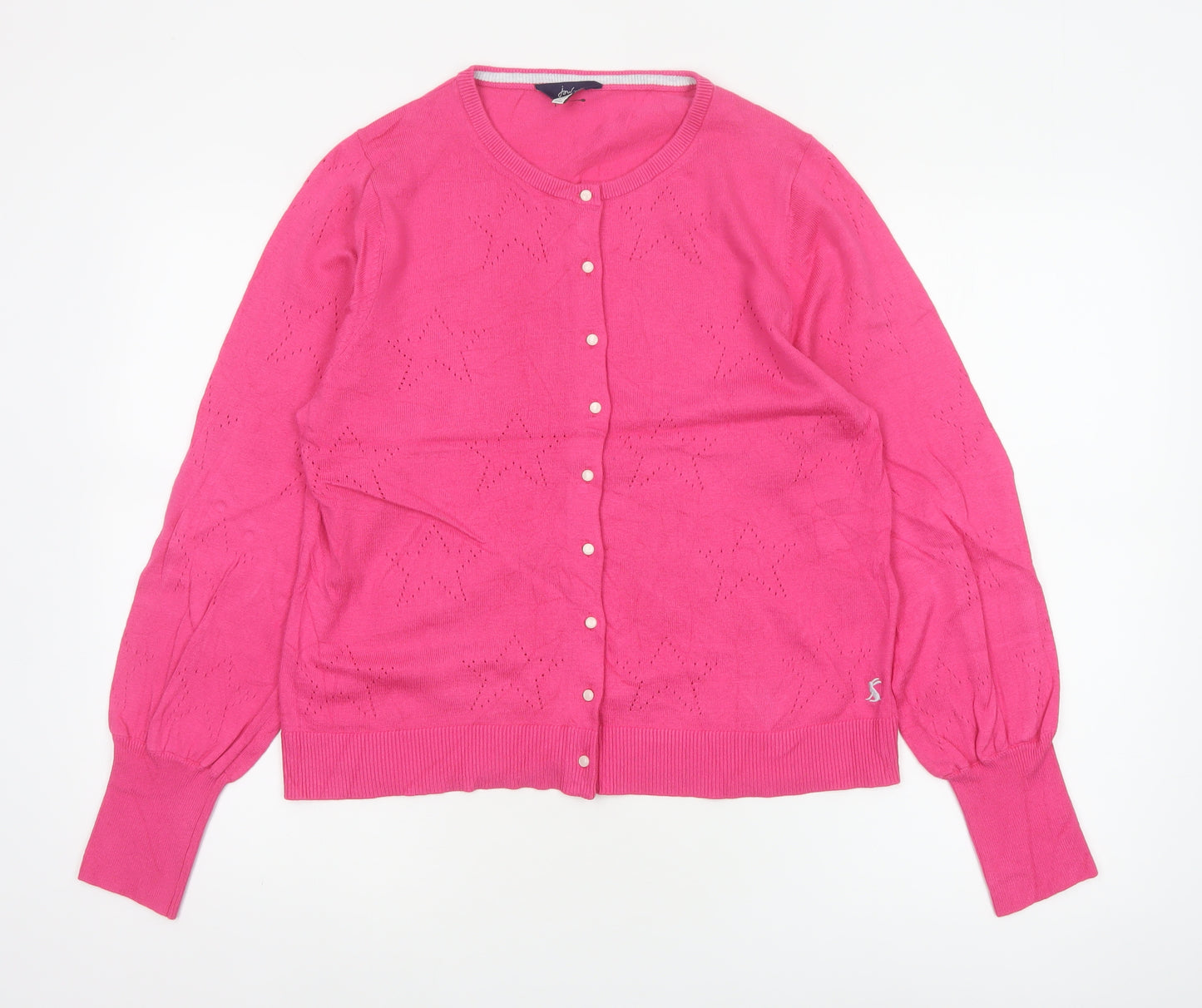 Joules Women Pink UK 12 Star Knit Button Cardigan Balloon Sleeves