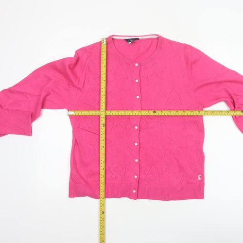 Joules Women Pink UK 12 Star Knit Button Cardigan Balloon Sleeves