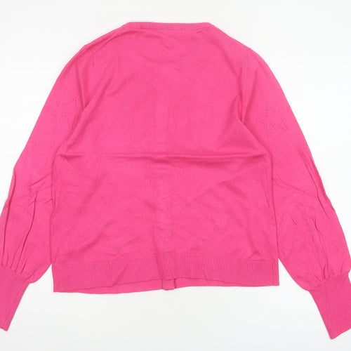Joules Women Pink UK 12 Star Knit Button Cardigan Balloon Sleeves